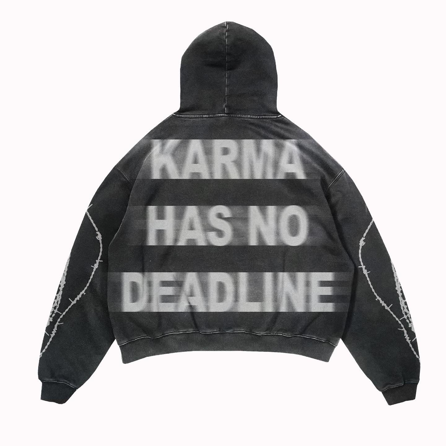 Karma has no deadline distressed hoodie