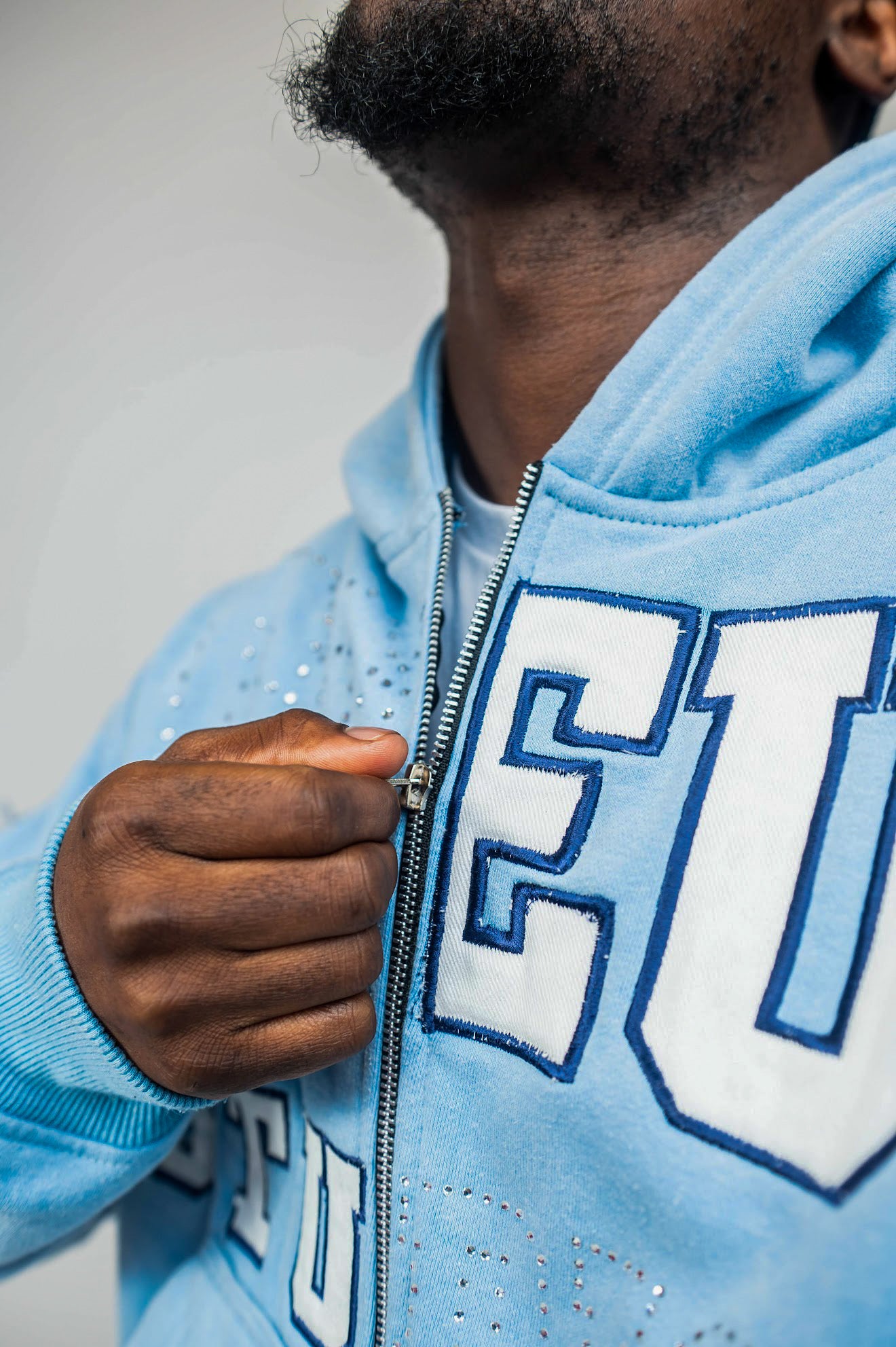 CREUX Signature Rhinestone Skull Tracksuit— Ash Blue