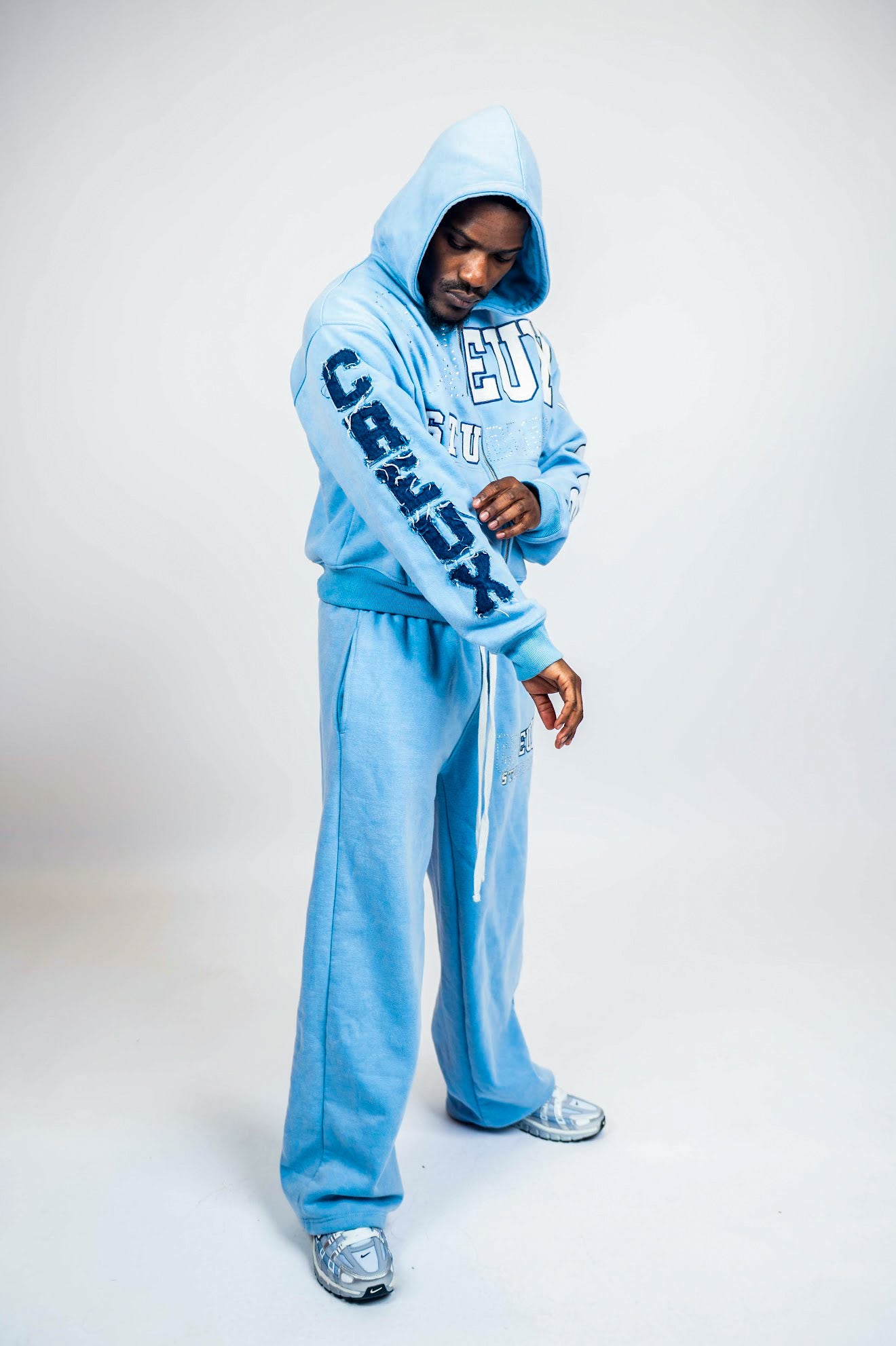 CREUX Signature Rhinestone Skull Tracksuit— Ash Blue