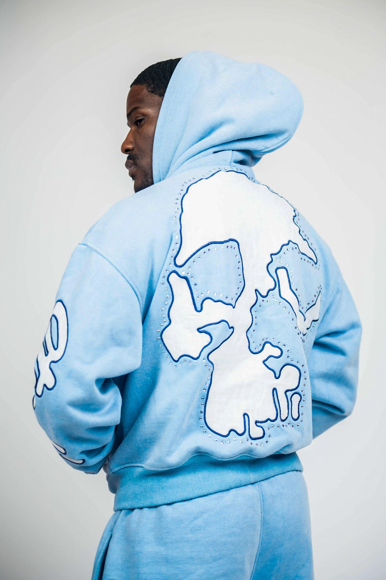 CREUX Signature Rhinestone Skull Tracksuit— Ash Blue – Leilaandstitch