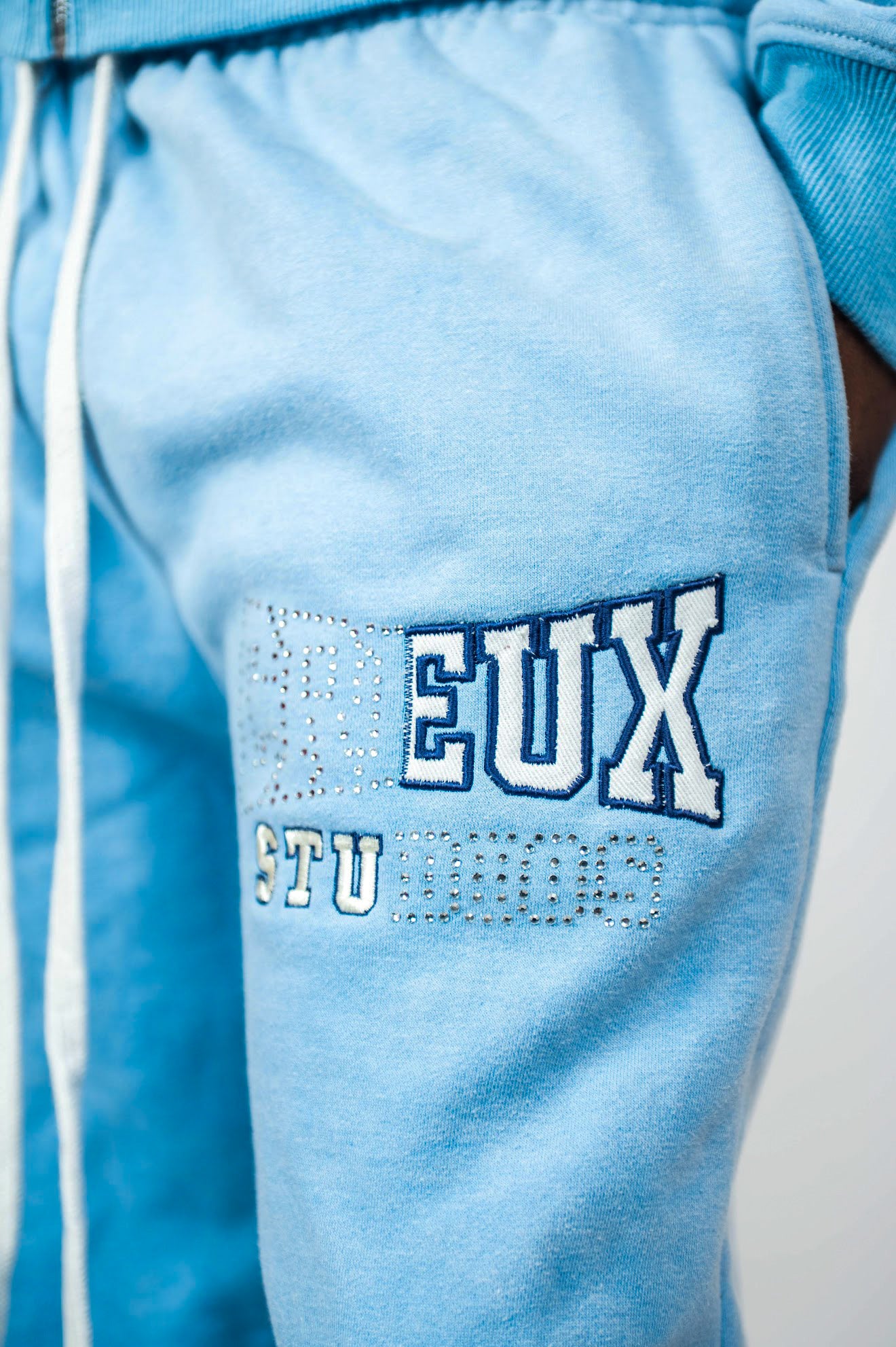 CREUX Signature Rhinestone Skull Tracksuit— Ash Blue