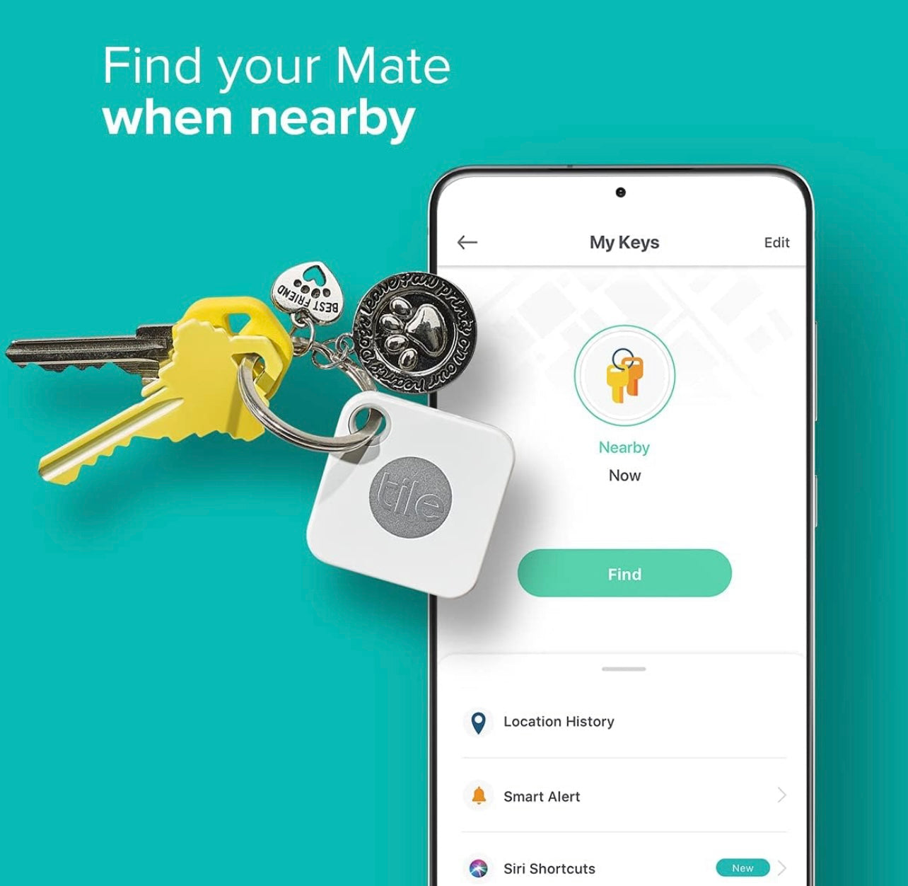 Tile Mate 1-pack - Bluetooth Tracker, Keys Finder and Item Locator for Keys, Bags and More; Water Resistant with 1 Year Replaceable Battery