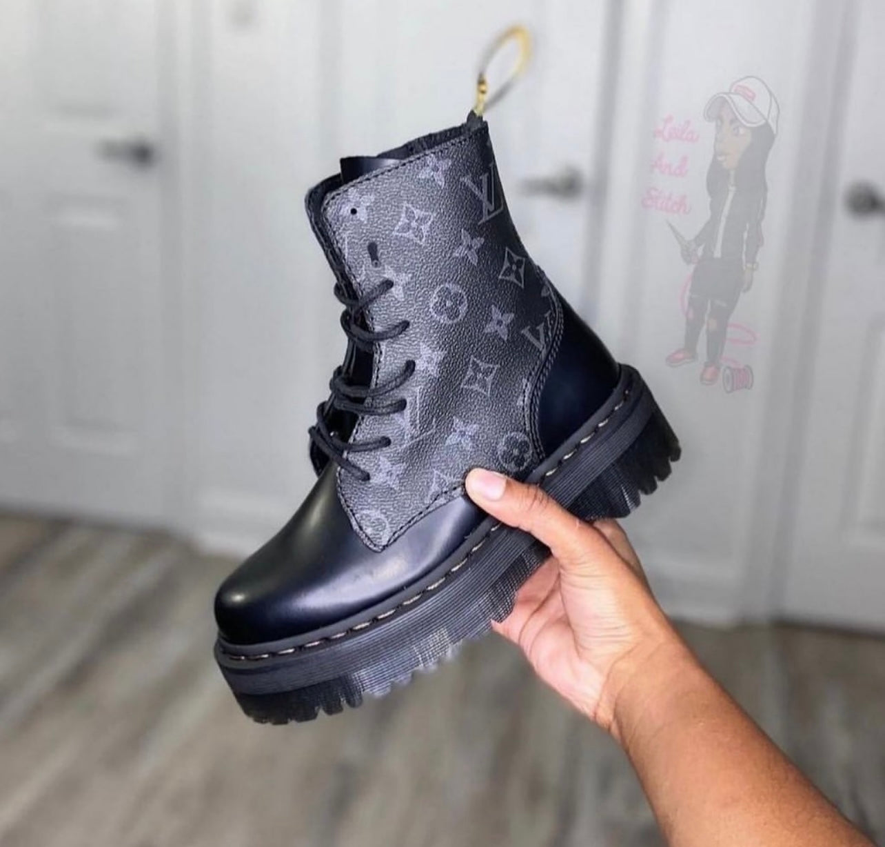 Custom Black monogram dr martens